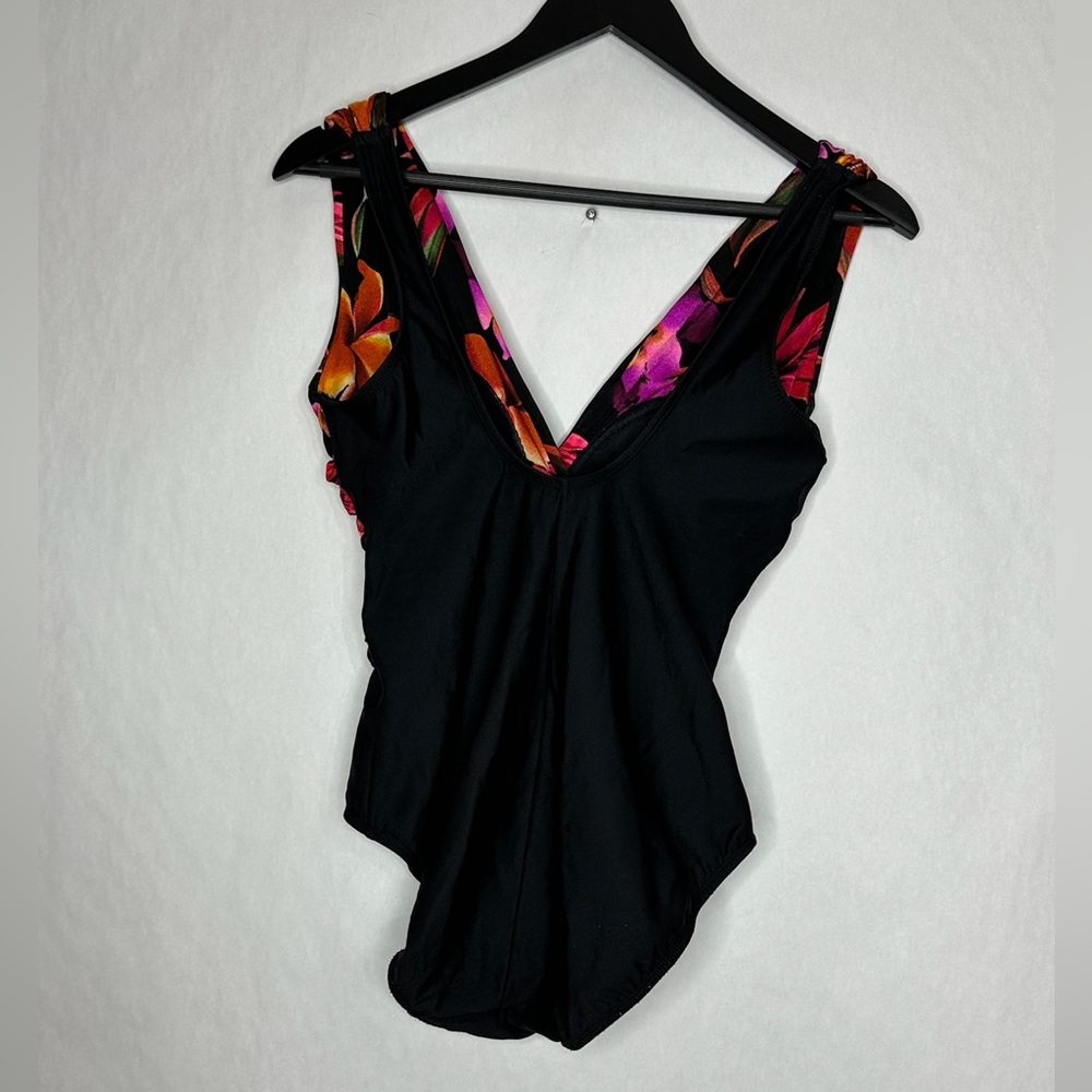 Take Control by Longitude Black Tropical One Piece Swimsuit Vintage Size 10 - Picture 6 of 9